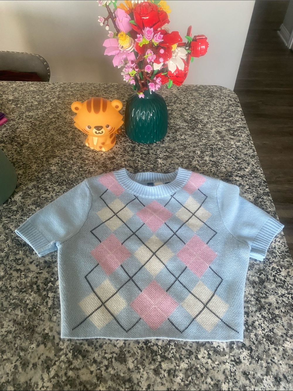 DIVIDED Argyle Patterned knit cropped Sweater